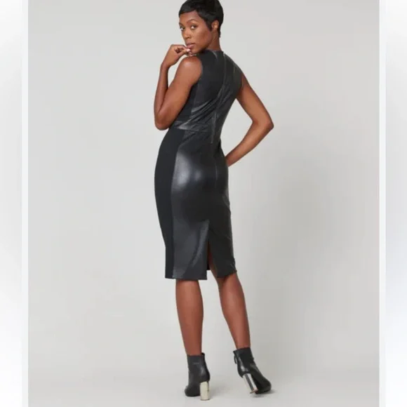 Spanx, Leather-Like Combo Fitted Dress NWT - Picture 2 of 10